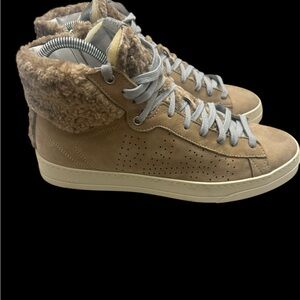P448 Taylor High Top Sneakers Women Fur Trim Lace Up Ortisei Brown EU 41 US 10.5